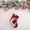 Calcetines de Navidad grandes decorativos de alce copo de nieve cuadros rojo y negro blanco felpa corta Calcetines de caramelo a cuadros Regalo de Navidad