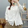 Camisa bordada artisticamente em relevo estilo francês de manga longa para mulheres, moderna e estilosa com barra de renda, base de algodão puro camisa MHT