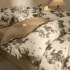 Conjunto de Roupa de Cama Floral de Linho e Algodão Estilo Retrô com Quatro Peças, Capa de Edredom Pastoral de Algodão Puro e Linho, Lençol de Cama, Roupa de Cama Super Bonita