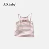 2025 Ropa Infantil Zhili Verano Nuevo Estilo Coreano para Niñas Sin Mangas Rayada Bordada Camiseta de Tirantes Camiseta Base Camiseta Fresca T