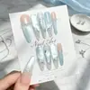 Puntas de Uñas Postizas Removibles Diarias Hechas a Mano Degradado Azul Rosa Purpurina Plateada Incrustaciones de Perla Pedrería Blanqueamiento Suave Estilo Largo