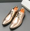 Sapatos de Couro Brilhantes de Bico Fino com Cadarço para Homens, Sapatos Derby Modernos para Banquete de Boate, Sapatos Dourados Masculinos, Tamanho Grande Juvenil com Aumento de Altura
