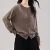 Suéter cardigan de punto redondo/cuello en V cepillado de seda-cachemira-lana para mujer, 26 tops de punto coloridos otoño-invierno