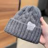 Gorro Frio Azul Klein Personalizado Circunferência da Cabeça Grande Gorro Tricotado Slouchy para Mulheres no Outono e Inverno com Padrão Sarjado Grosso Chapéu de Fio da Moda