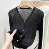 Cárdigan de punto fino de seda helada de verano para mujer, chal elegante para combinar con vestidos, chaqueta protectora solar