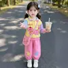 Conjunto de Roupa de Outono para Meninas 2026 Novo Estilo Super Fofo e Estiloso Primavera-Outono Bebê Moletom com Gola Dupla Color Block de Gato e Calça de Moletom