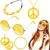 Carnaval de Halloween Óculos Redondos Colar com Símbolo da Paz Brincos Faixa de Cabelo Guirlanda Pulseira Conjunto Colorido Hippie Paz