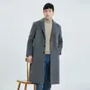 Abrigo de lana para hombre de otoño e invierno, de longitud media, por encima de la rodilla, chaqueta de cachemira de doble cara, traje de lana de negocios, gabardina de lana