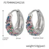 Pendientes Xinyixin de Círculo con Circonita Colorida Turquesa Azul, Elegantes Clips para Orejas, Pendientes para el Trabajo, Acero Inoxidable Chapado en Oro Real de 18K