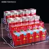 Prateleira de Exibição de Bebidas Transparente de Acrílico para Mesa Prateleira de Exibição em Camadas Lanches Suco Prateleira de Armazenamento Multicamadas Prateleira de Supermercado