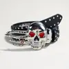 Cinto Feminino Personalizado Estilo Escuro Fivela de Cinto para Calças de Halloween Cabeça de Caveira Grande Dominador Rebite Exagerado Punk Feminino