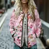 Sudadera de Algodón con Cuello Alto y Pliegues para Mujer 2025, Estampado Floral Retro, Rayas Otoño e Invierno, Botones, Sudadera para Mujer
