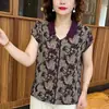 Moda femenina para mujeres de mediana edad y mayores, floral, manga corta, elegante, estilo mamá, verano, nuevo, versátil, cuello camisero, camiseta casual top