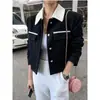 Elegante chaqueta de tweed con retazos de moda coreana, abrigo de manga larga estilo coreano, top