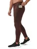 Calça de Yoga Fitness Masculina em Nylon com Bolsos com Zíper, Sensação de Pele Nu, Secagem Rápida, Calça Esportiva Longa, Calça Justa na Panturrilha 31343