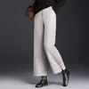 Pantalones de Pana de Lana Rectos de Pierna Ancha para Mujer 2026 Otoño/Invierno Nuevos de Cintura Alta Adelgazantes Cortos de Moda Estilo Nacional Casual