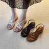 Nuevas Sandalias Romanas Versátiles de Tacón Grueso y Tira Fina para Mujer, Calzado de Verano para Exteriores, Estilo Retro Francés, Sandalias de Tacón Medio con Tira Cruzada