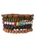 Pulseira Árvore da Paz Estilo Europeu e Americano Transfronteiriça Conjunto de Várias Peças Pulseira de Contas de Madeira Vintage Simples Masculina Empilhável Personalizada