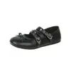 Sapatos Femininos Estilo Mary Jane, Couro Patente Primavera Versátil Plano com Cadarço Novo Modelo com Laço, Ballet Preto