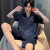Pijamas de seda fría para hombre, pantalones finos de manga corta de verano 2025, conjunto de ropa de casa para adolescentes y niños.