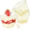 Taza Desechable de Plástico Transparente Dorada para Mousse y Pudín, Cuadrada para Postre con Cuchara, Estilo Lujo Ligero, 120ml 4oz