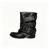 Botas de motocicleta negras, botas de montar de media pantorrilla para mujer, botas bootcut tachonadas otoño e invierno 2026, botas de tacón de bloque, botines de tacón alto