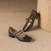 Sapatos Mary Jane de Novo Estilo com Tiras Duplas, Bico Quadrado, Boca Rasa, Sapatos de Primavera e Outono de Solado Único, Salto Bloco, Sapatos Profissionais Femininos, Tamanhos 32-43