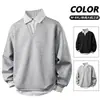 Outono de 2026 Novo Estilo Americano High Street Camiseta de Moletom Falsa de Duas Peças com Gola Camisa Masculina Tamanho Grande Casual Manga Longa Top Polo