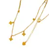 Tienda de Oro Mismo Estilo Cuenta Lisa Suerte Hielo Triturado Trébol de Cuatro Hojas Collar para Mujer, Cadena para Clavícula de Lujo Ligero Nicho Gama Alta