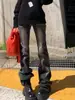 Jeans acampanados negros retro vintage americanos para mujer, nuevo estilo de primavera y otoño, con diseño de ligero deslavado y piernas acampanadas elásticas