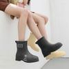 Botas de lluvia de media pantorrilla para mujer, cálidas, moda, estilo coreano, versátiles, zapatos de agua tipo princesa, campus, botas de lluvia para adultos, zapatos de goma suaves antideslizantes para mujer