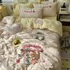 Lençol de Algodão Lavado Classe A Conjunto de Quatro Peças Primavera Desenho Animado Toalha Capa de Edredom Bordada Conjunto de Três Peças para Cama Nantong Home Textile