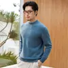 Suéter de Cachemira 100% Cachemira Pura de Cabra Otoño/Invierno Nuevo para Hombre Casual de Color Sólido Cuello Alto Medio Jersey de Punto Cálido