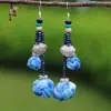 Pendientes de Teñido con Nudo de Yunnan Artístico Creativo Puesto Étnico Yunnan Dali Teñido con Nudo Tinte Azul Flor de Viaje Auricular Taibao