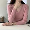 ¡Diseño Elegante y Pensado! Suéter de Punto Elástico 100% Lana con Cuello en V, Estilo Primavera, Manga Larga, Ajuste Delgado, Prenda Base Delgada para Viajar