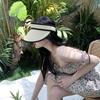 Sombrero de Paja para Vacaciones de Verano en la Playa Sombrero de Copa Vacía para Mujer Estilo Coreano Viaje Plegable Sombrero de Playa Tejido de Paja Sombrero Protector Solar