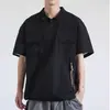 Camisa tipo polo de manga corta de marca moderna para hombre, camisa estilo americano, decoración de cordón y cremallera de verano vintage, camiseta con bolsillo de trabajo transfronterizo