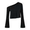 Atacado de roupas femininas transfronteiriças 2026 outono novo sexy hot girl ombro a ombro manga longa justa T-shirt curta