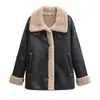 Abrigo de Invierno para Mujer de Piel de Oveja Integrado Transfronterizo Solapa Grande Botón a Presión Manga Larga Holgada Longitud Media Chaqueta Cálida