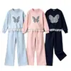 Conjunto de Dos Piezas para Niñas de Primavera y Otoño Europeo y Americano con Adorno de Encaje de Mariposa Sudadera + Pantalón de Chándal Cómodo en Stock