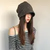 Chapéu de Pescador Preto Estilo Americano Vintage para Mulheres, Outono e Inverno, Circunferência da Cabeça Grande, Chapéu Solto que Afina o Rosto, Turbante Casual de Rua