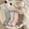 Calcetines de Hilo Estilo Coreano Ins de Moda para Otoño e Invierno Calcetines Grises Azules Leche Sal Gruesos Cálidos Largos con Bloques de Color