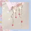 Brincos de Gancho para Orelha Sem Furo com Franjas Estilo Retrô Francês Super Fada Veludo Vermelho Rosa Brincos de Noiva Novo Estilo