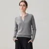 Suéter de Cachemira con Cuello de Tijera para Mujer, Nuevo Estilo Otoño/Invierno, Base Lisa de Color Sólido Simple, Corte Ajustado, Adelgazante, Jersey, Ropa Interior