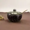 Taza de Azúcar Grande de Acero Inoxidable con Forma de Cuenco, Frasco de Condimentos de Acero Inoxidable con Forma de Tambor, Tapa de Vidrio, Caja de Condimentos Visible con Cuchara Pequeña