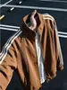 Chaqueta azul marino estilo americano con cuello alto, chaqueta bomber de retazos deconstruida para hombre de otoño, top de silueta corta cuadrada