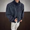 Chaqueta de vuelo resistente estilo americano con cuello alto para hombre, chaqueta de cuero tie-dye pesada de otoño, chaqueta bomber de béisbol moderna