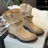 Botas femininas estilosas de cano médio em cor fosca desgastada da moda 2026 novo estilo botas de calçar fácil com salto bloco botas estilo cowboy western