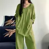 2026 Nuevo Conjunto de Pijama Pullover de Algodón y Seda de Alta Calidad para Mujer Estilo Perezoso Manga Larga Ropa para Aire Acondicionado