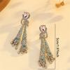 Brincos Étnicos de Seda Colorida com Diamantes Completos e Design Único, Brincos de Pino Longos de Coração de Alto Nível com Artesanato Sofisticado e Elaborado
